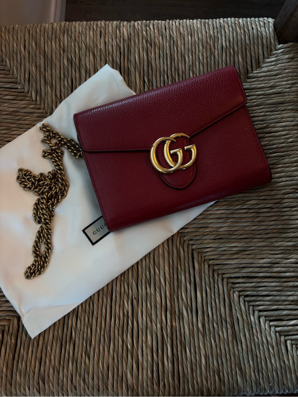 Gucci Red Leather GG Marmont Crossbody Bag with Gold Hardware
